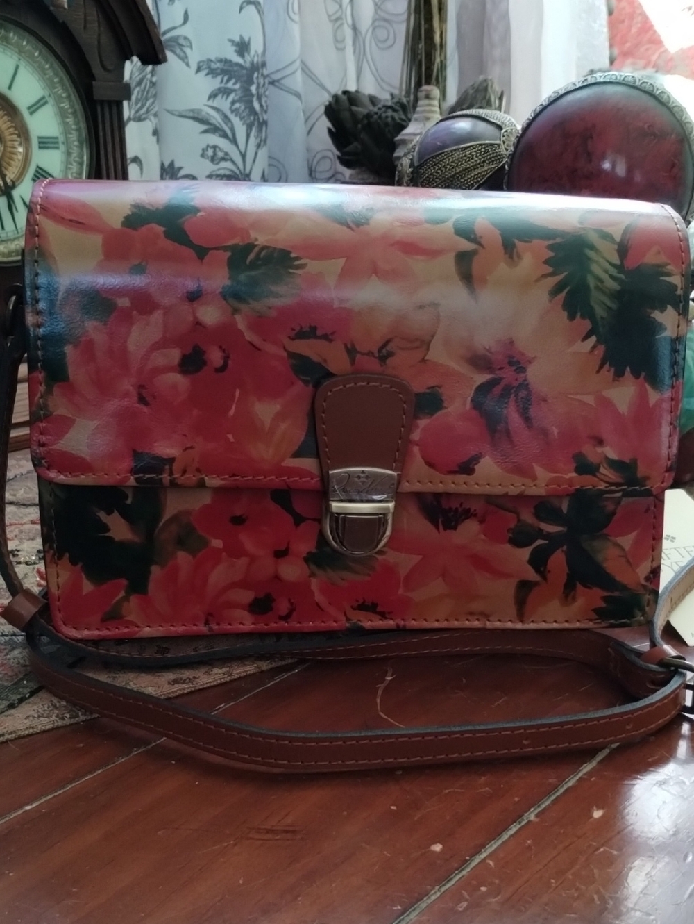 Patricia Nash Lanza Spring Bloom Satchel in Pink, Green & Brown Trim